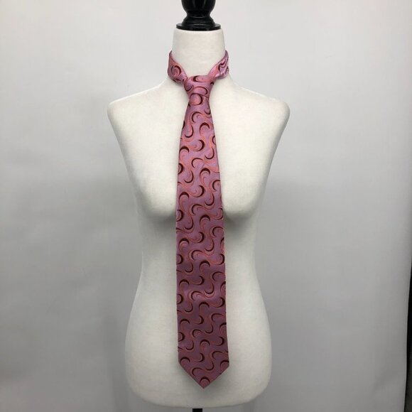 BOSS Hugo Boss Pink Swirl Patterned wide Tie 100% Silk - Picture 9 of 9